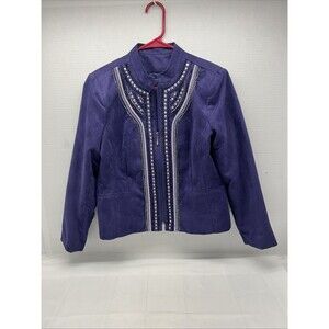 Tanjay Purple Faux Suede Jacket 1990's Sequins Braid Full Zip Size 8 Petite